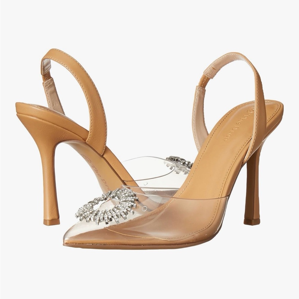 The Drop Klara Slingback Nude Heels with Crystal Embellishment